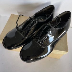 Vintage girls Lo shins genuine leather patent leather‎ black tap shoes girls 3